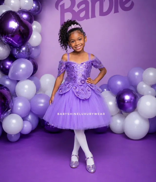 Purple Sequins Lace Dress