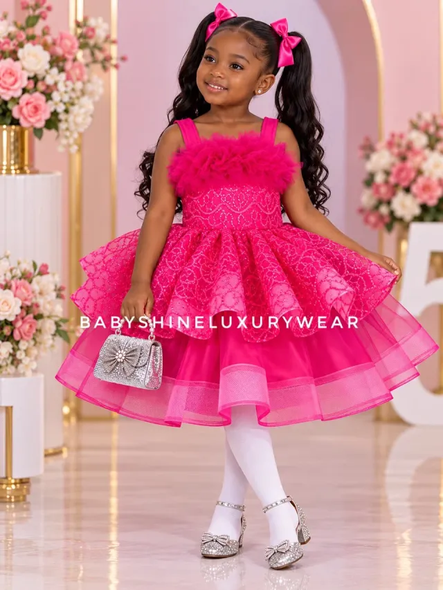 Hot pink lace steps dress