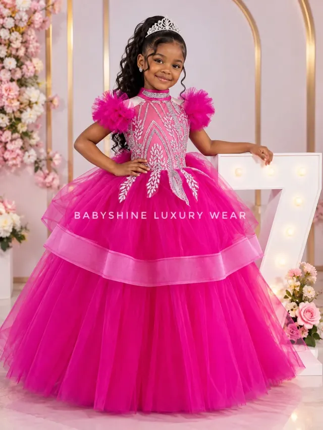 Hot Pink Halter Neck Gown
