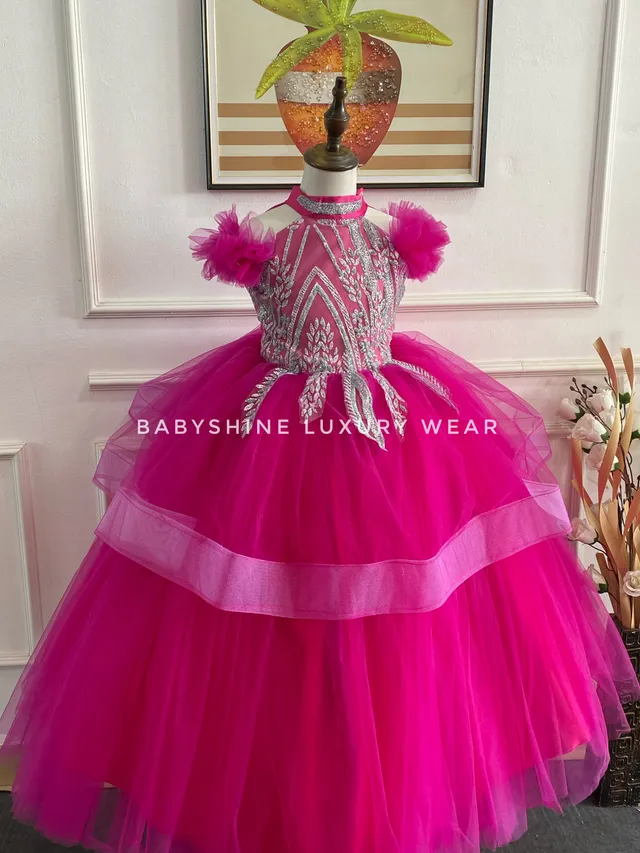 Hot Pink Halter Neck Gown