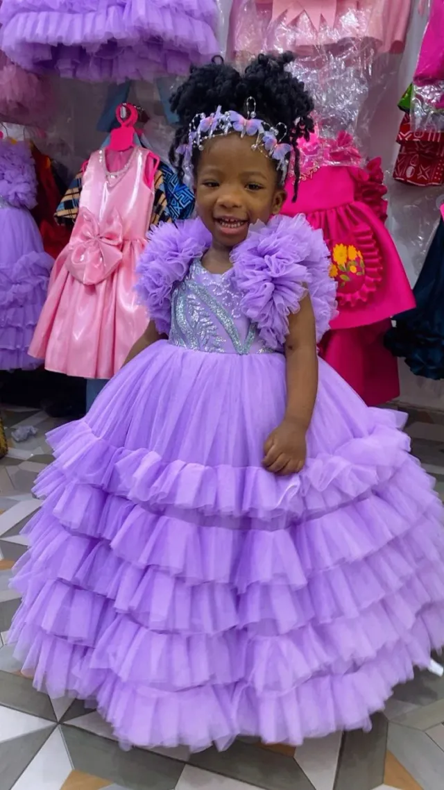 Purple half Ruffles Gown