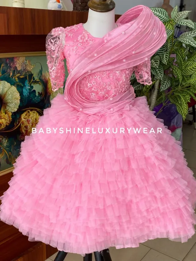 Baby pink lace coil dress