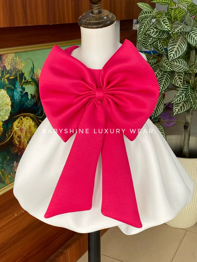 Hot Pink and White Scuba Bow Dress